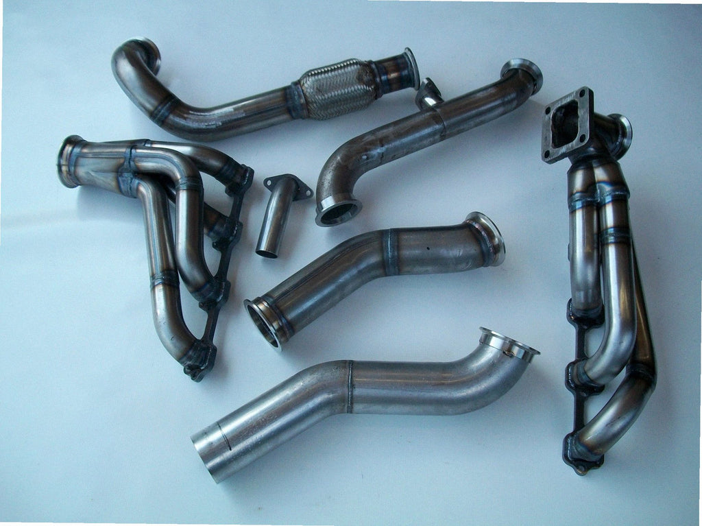 5.0 Mustang Turbo Kit — detail view of merge collector, flex bellow joint, and V-band connection