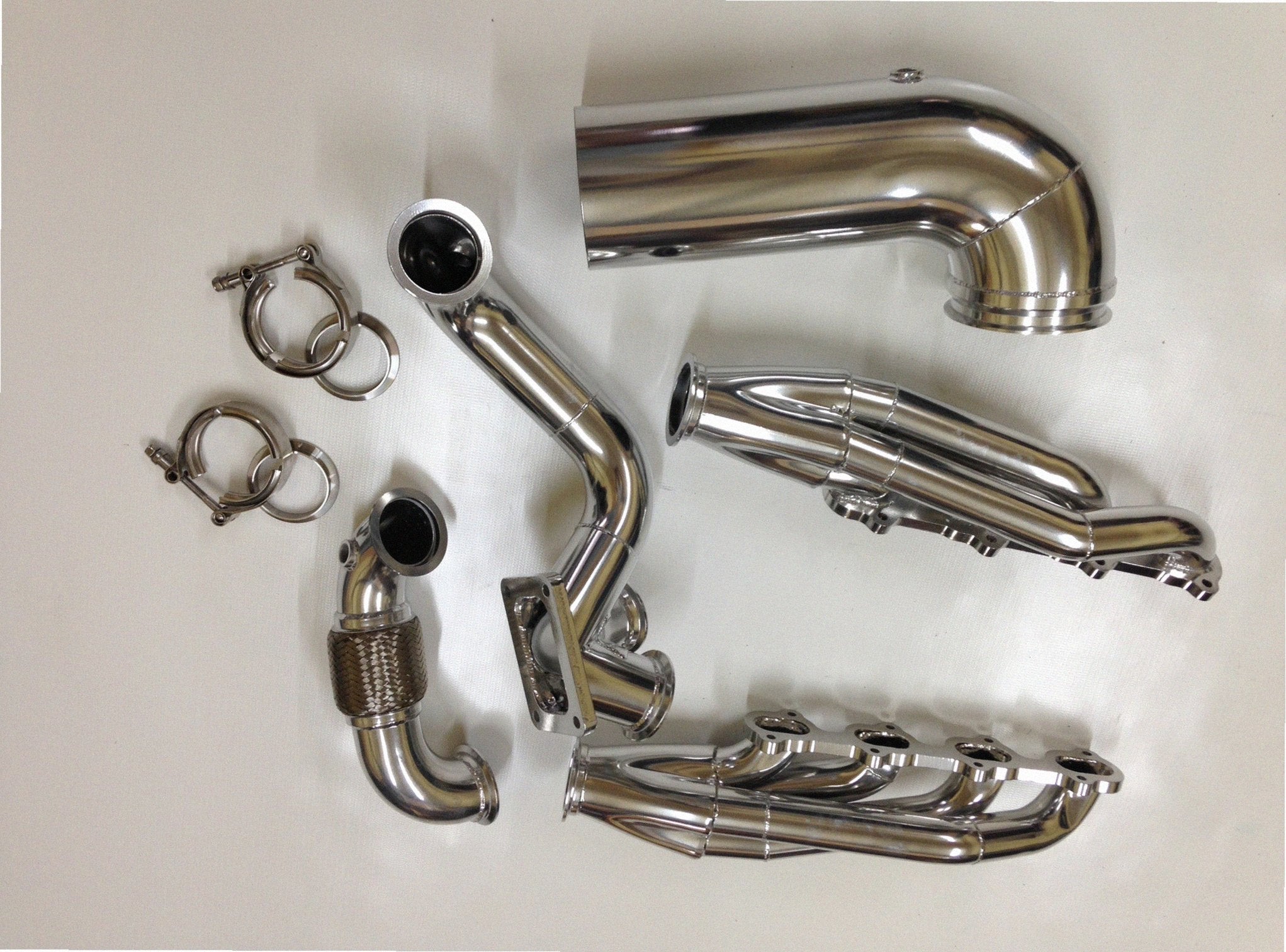 5.4 4V Turbo Street / Drag Kit — passenger-side header with V-band flange and merge collector