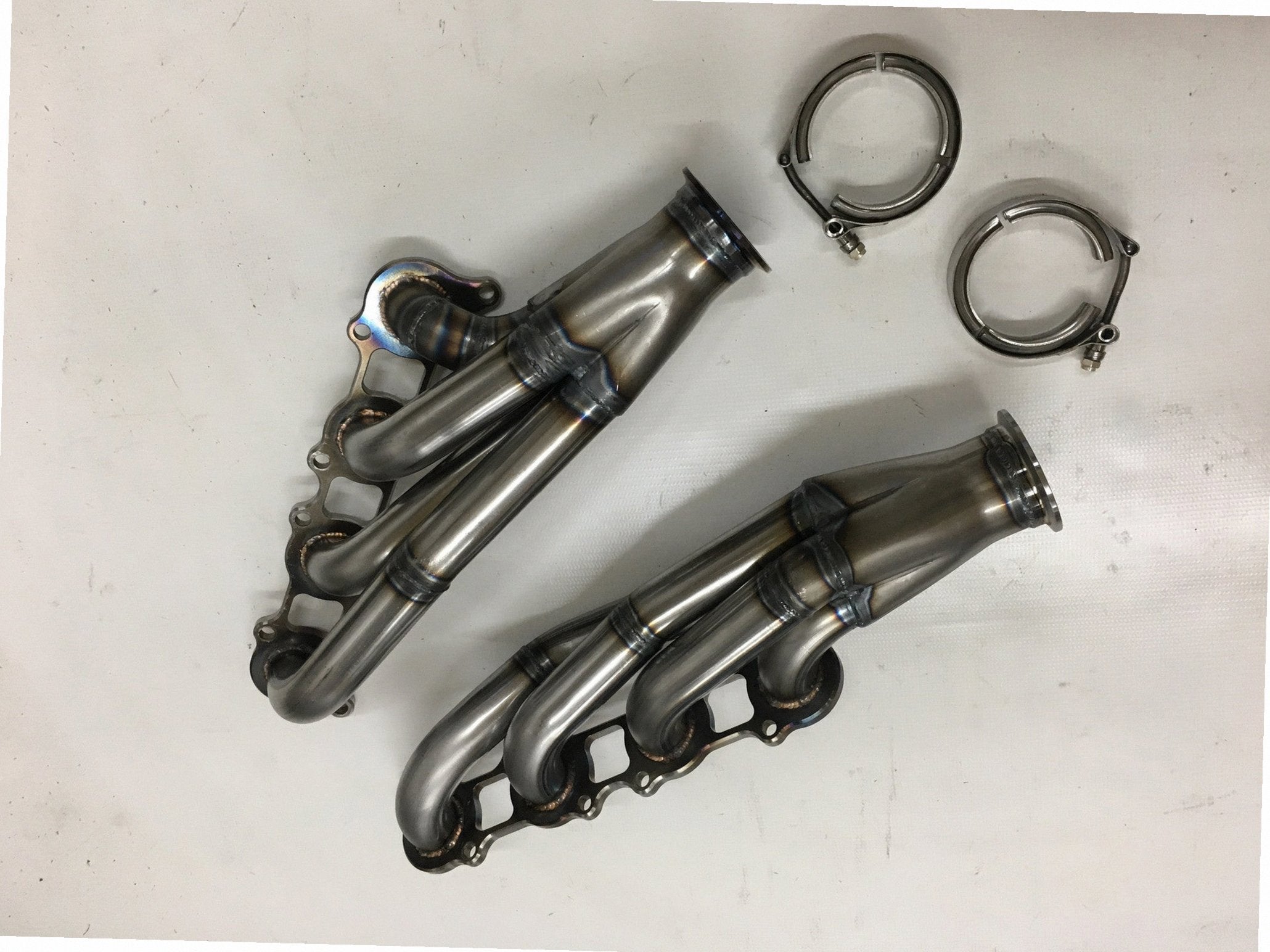 5.0 Coyote Headers — passenger-side header with V-band flange and merge collector