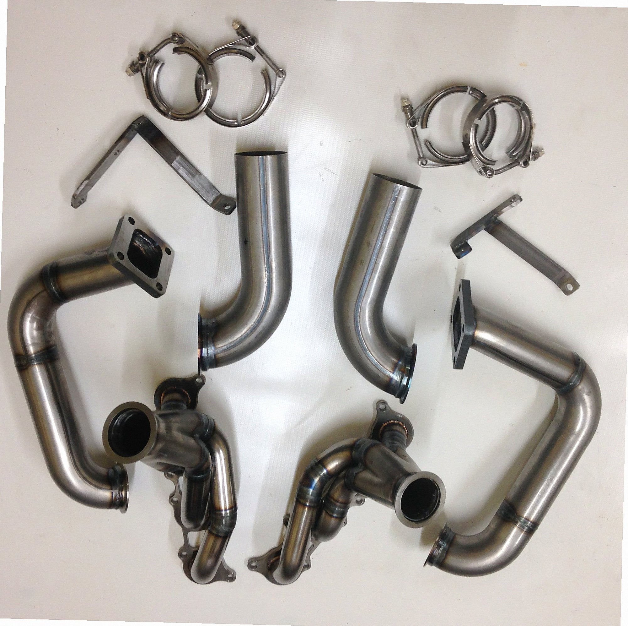 Coyote Swap / Twin Turbo Hotside — detail of crossover pipe, flex bellow, or starter downpipe