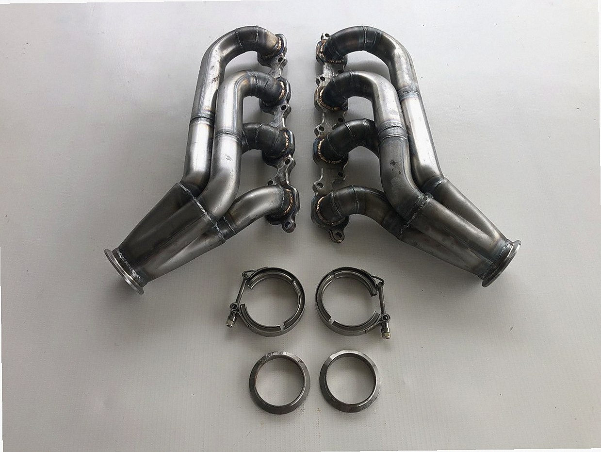 7.3 Godzilla Swap Turbo Headers — passenger-side header with V-band flange and merge collector