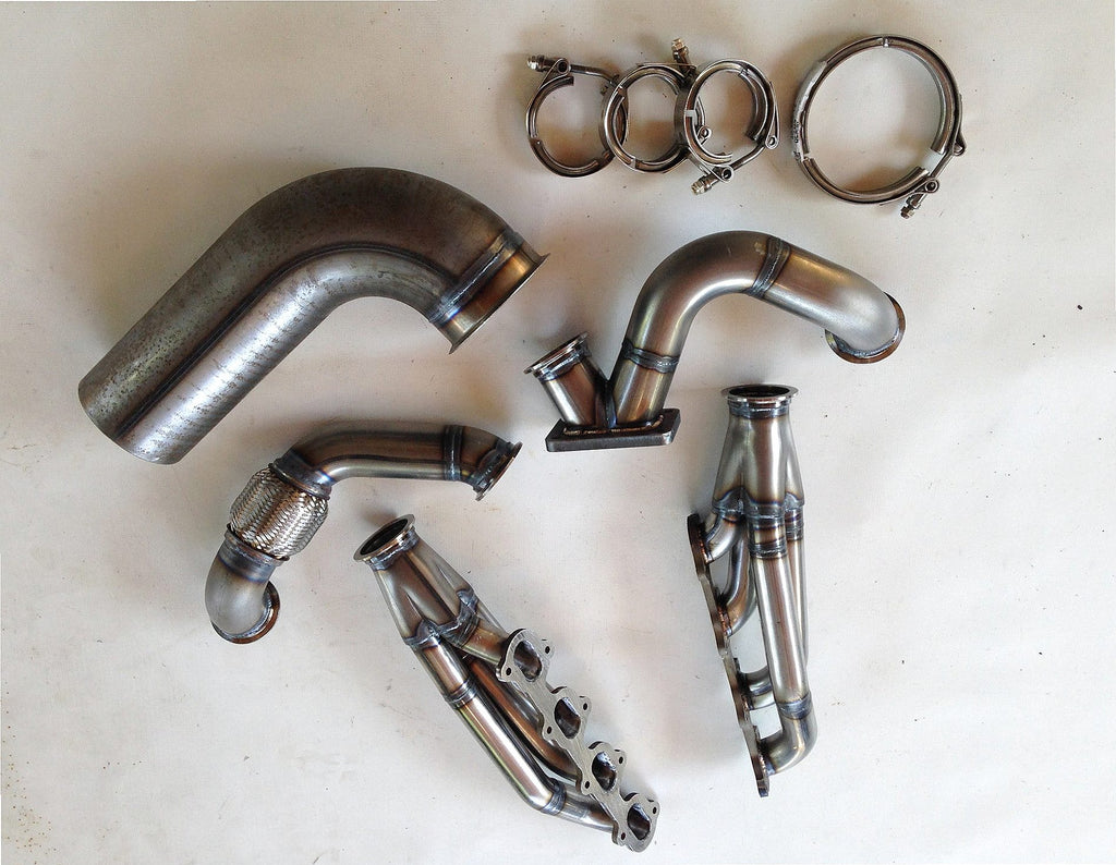 Modular 2V TO6 Turbo Race Kit — passenger-side header with V-band flange and merge collector
