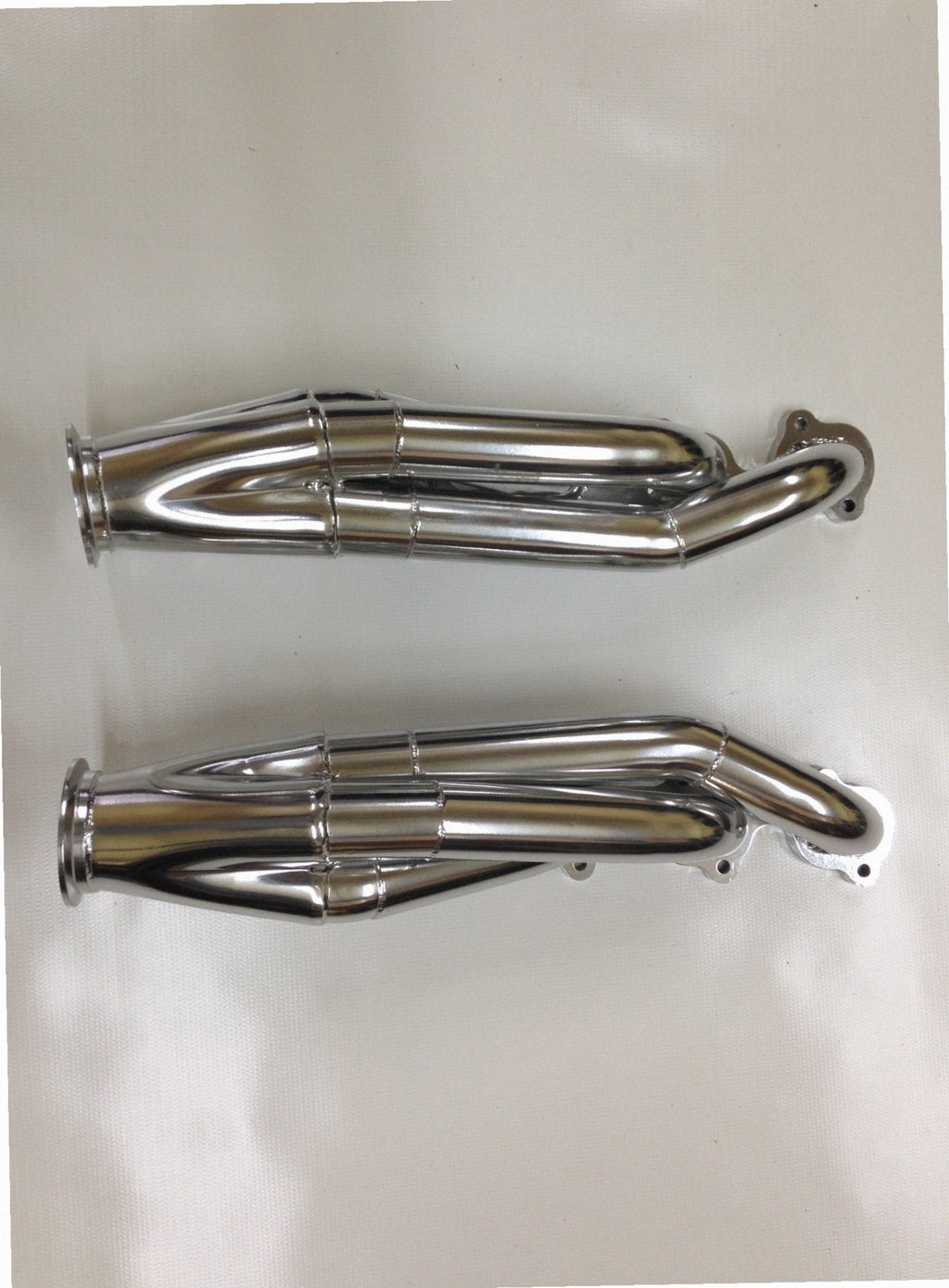GT500 Facing Forward Swap Turbo Headers — facing-forward tubular turbo headers in mild steel with V-band flanges and CNC head flanges