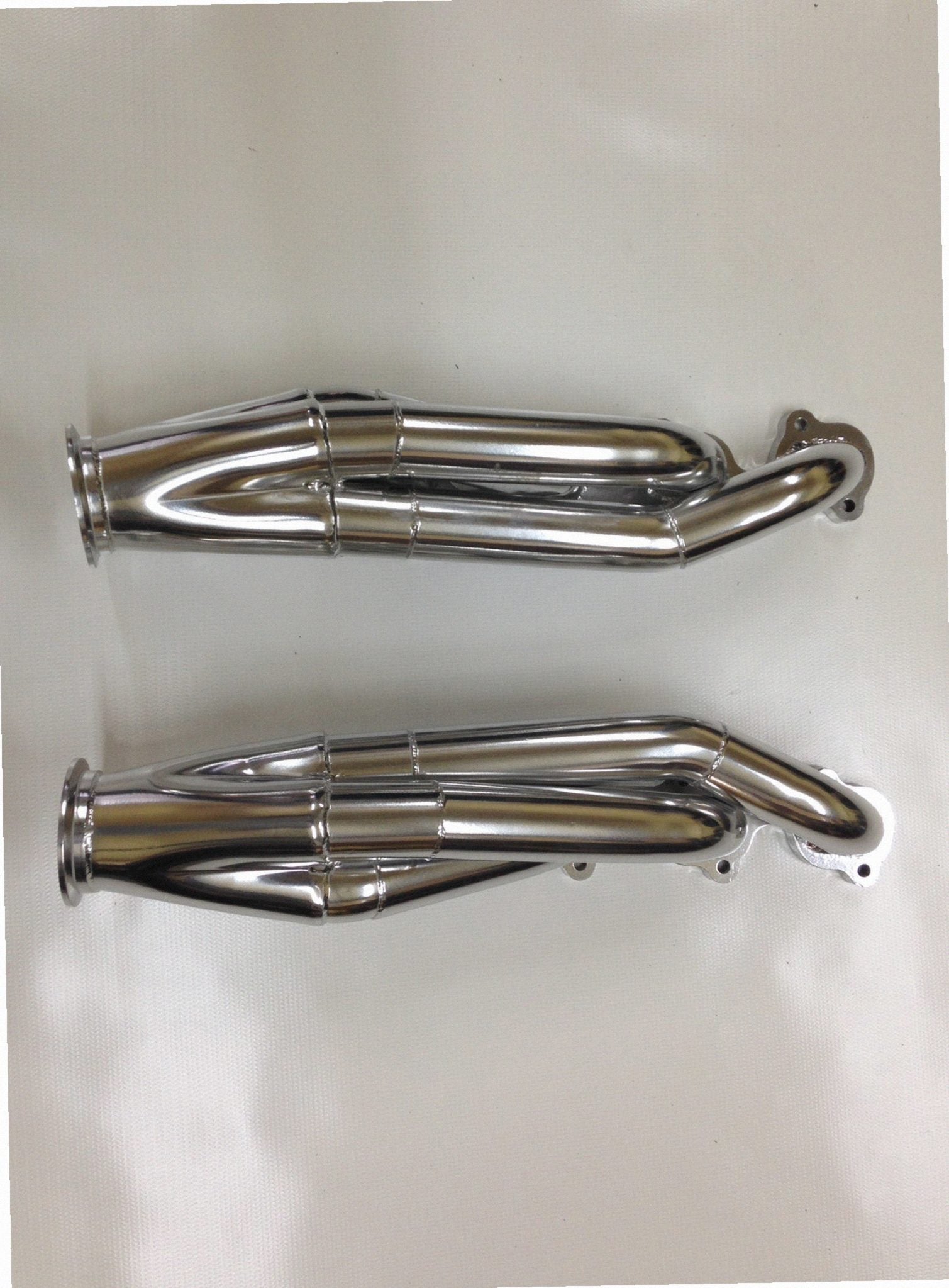 GT500 Facing Forward Swap Turbo Headers — facing-forward tubular turbo headers in mild steel with V-band flanges and CNC head flanges