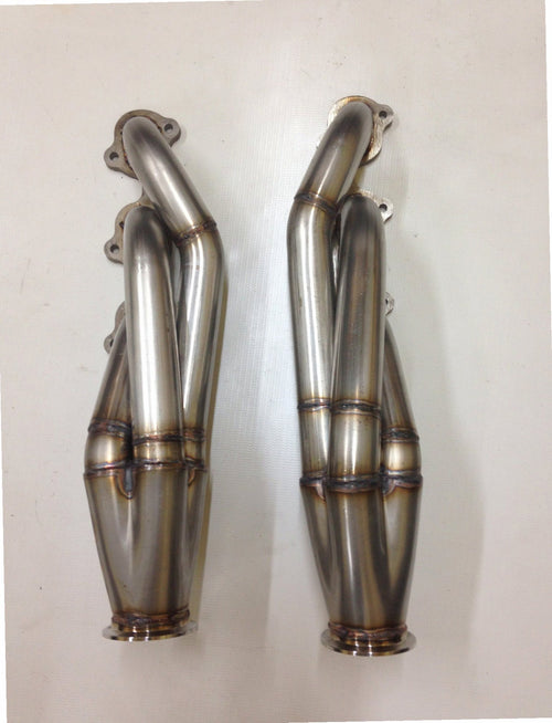 4.6 4V Facing Forward Headers — facing-forward tubular turbo headers in mild steel with V-band flanges and CNC head flanges