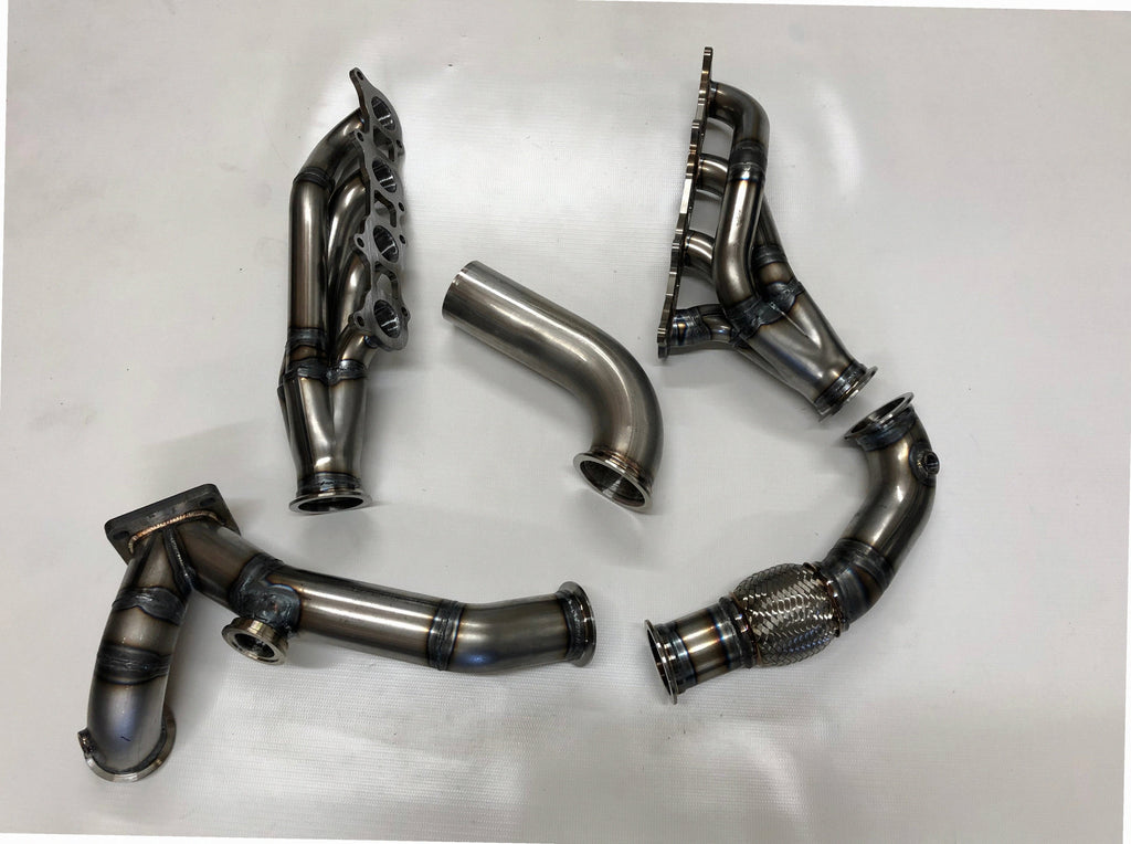 Coyote Turbo Swap Passenger Side Street/Drag Kit — complete turbo hot-side kit with mild steel tubular headers, crossover pipe with flex bellow, starter downpipe, and turbo mount flange