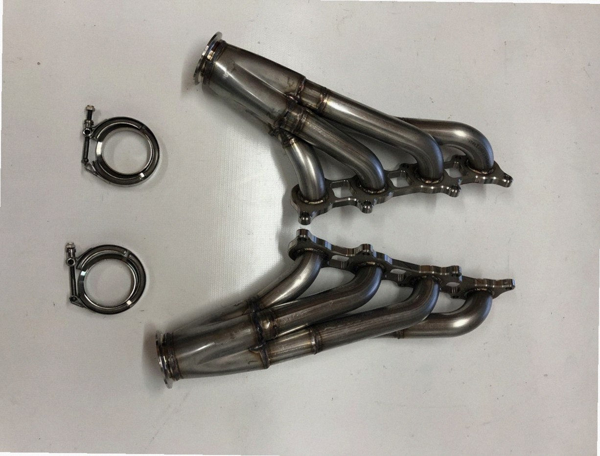 Coyote Swap Motor Plate Headers — passenger-side header with V-band flange and merge collector