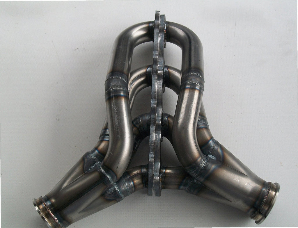 4.6 2V Turbo Headers A/C Delete — detail of crossover pipe, flex bellow, or starter downpipe