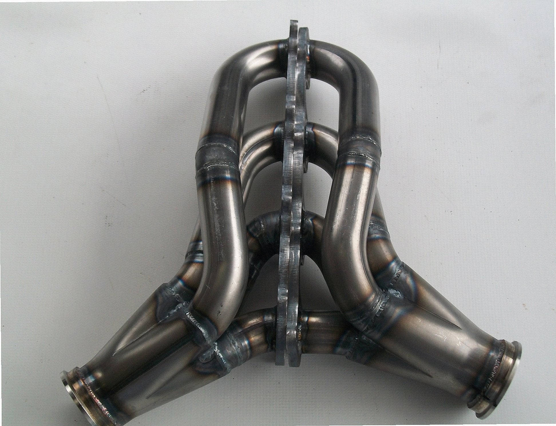 4.6 2V Turbo Headers A/C Delete — detail of crossover pipe, flex bellow, or starter downpipe