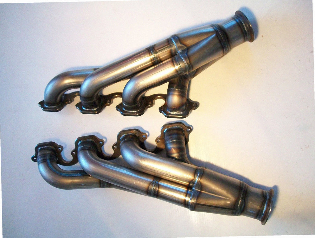 Big Block Ford Turbo Headers — detail of crossover pipe, flex bellow, or starter downpipe