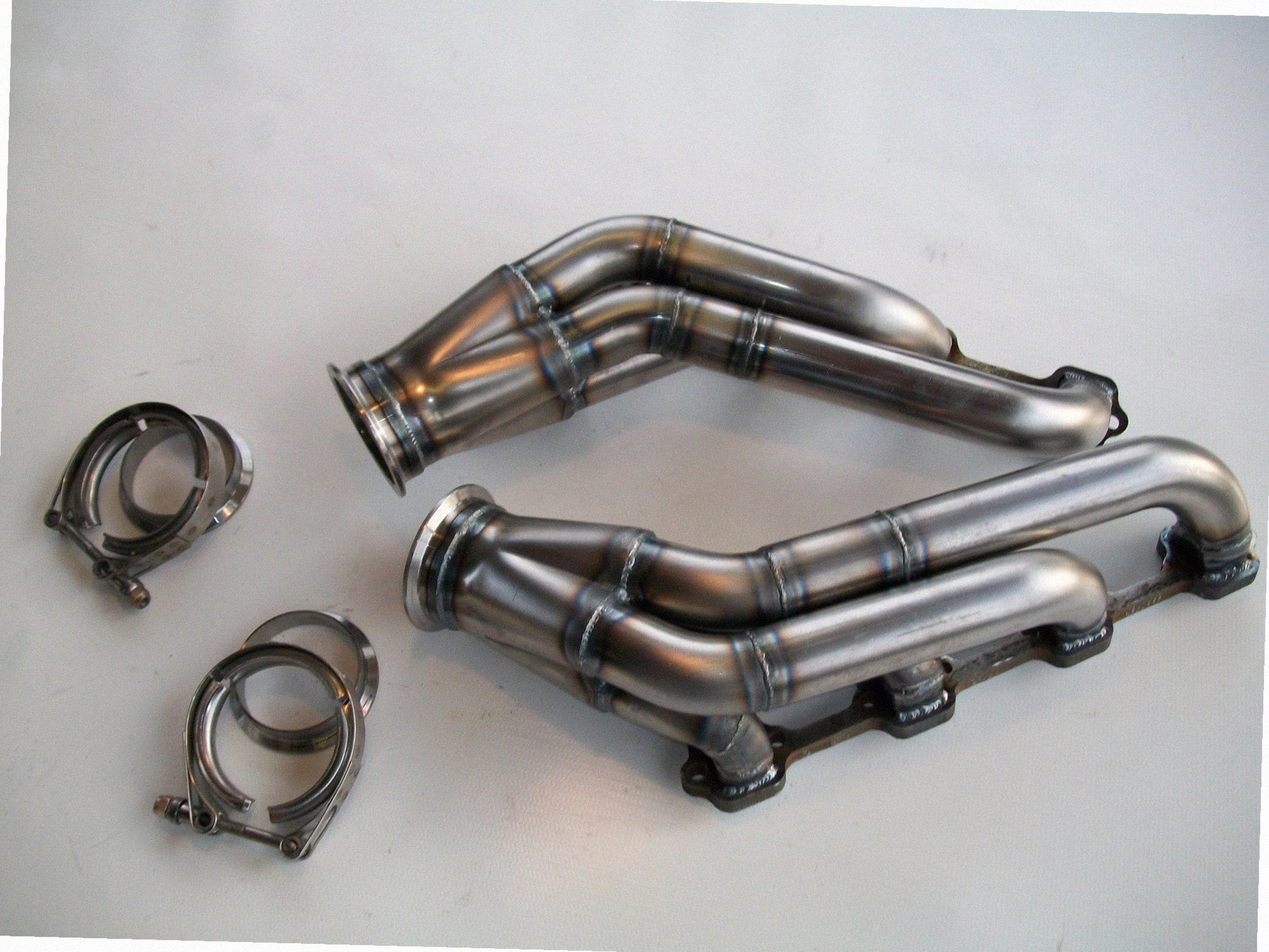 5.0 Mustang Turbo Headers — passenger-side header with V-band flange and merge collector