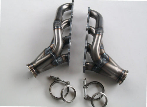 4.6 2V Turbo Headers A/C Delete — passenger-side header with V-band flange and merge collector