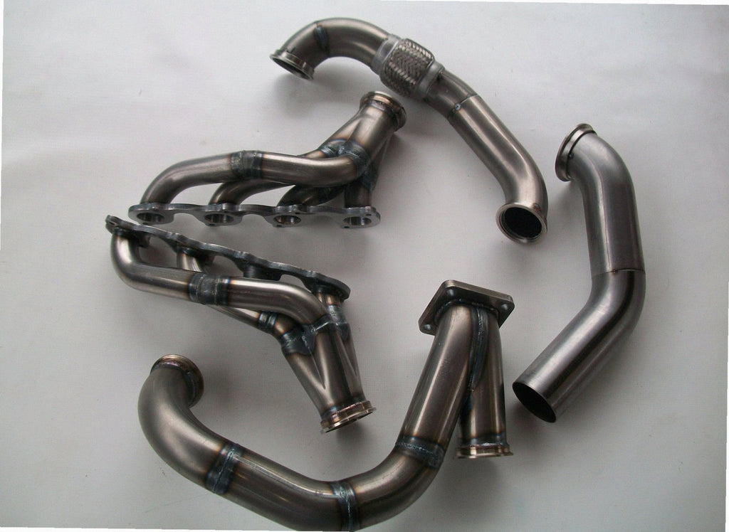4.6 2V Turbo Fox Body Race Kit — passenger-side header with V-band flange and merge collector