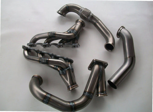 4.6 2V Turbo Fox Body Race Kit — passenger-side header with V-band flange and merge collector