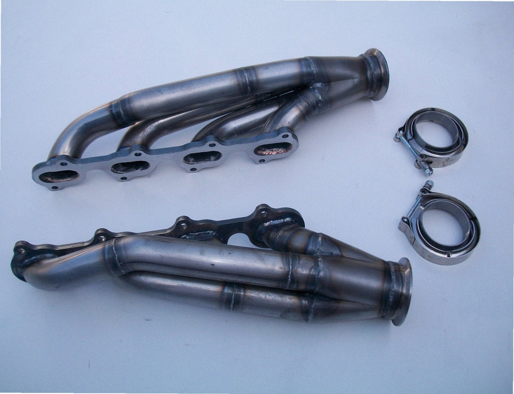 4.6 2V Racing Headers — detail of crossover pipe, flex bellow, or starter downpipe
