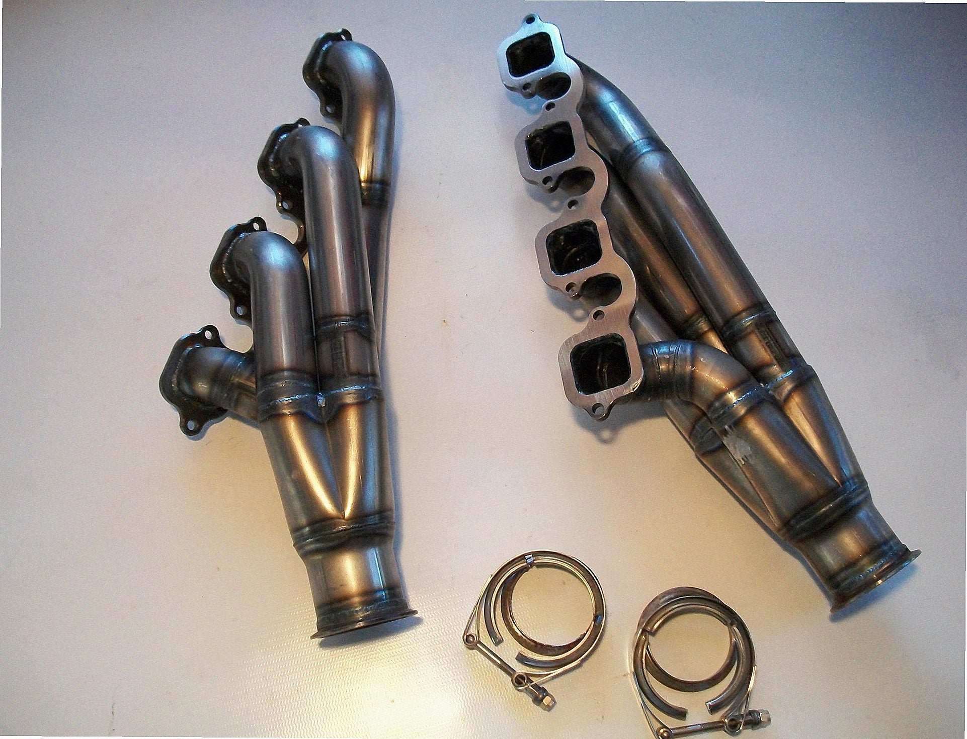 Big Block Ford Turbo Headers — passenger-side header with V-band flange and merge collector