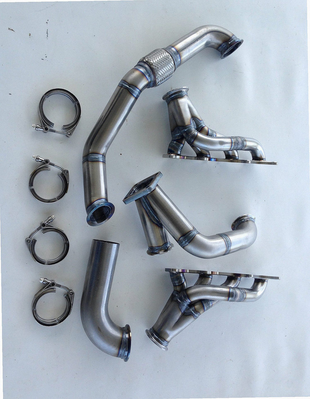 Coyote Turbo Swap Driver Side Street/Drag Kit — detail of crossover pipe, flex bellow, or starter downpipe