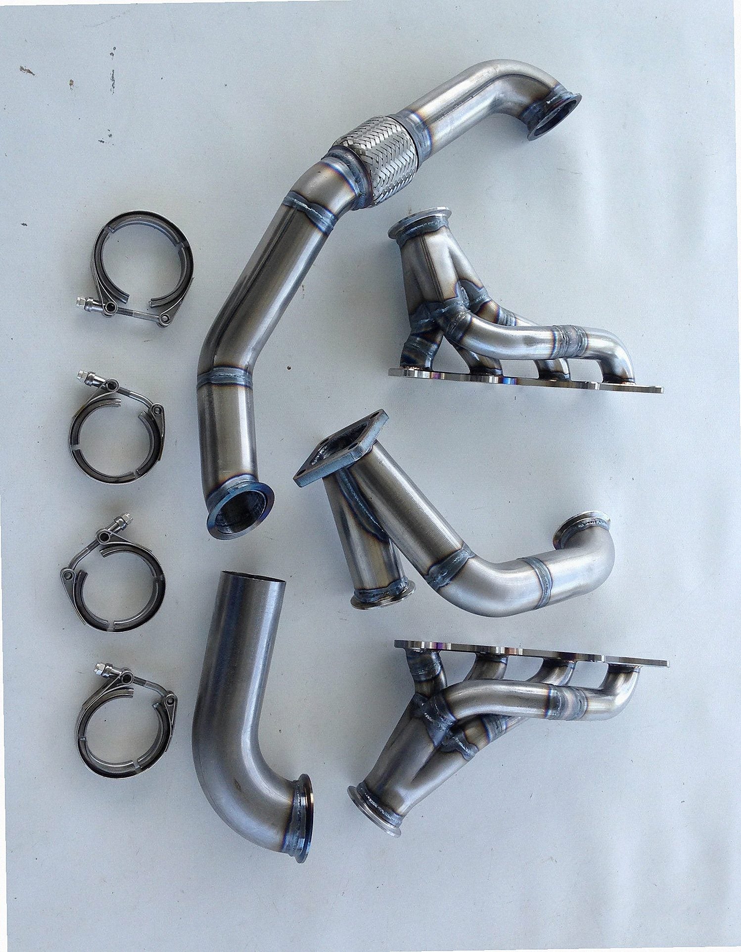 Coyote Turbo Swap Driver Side Street/Drag Kit — detail of crossover pipe, flex bellow, or starter downpipe
