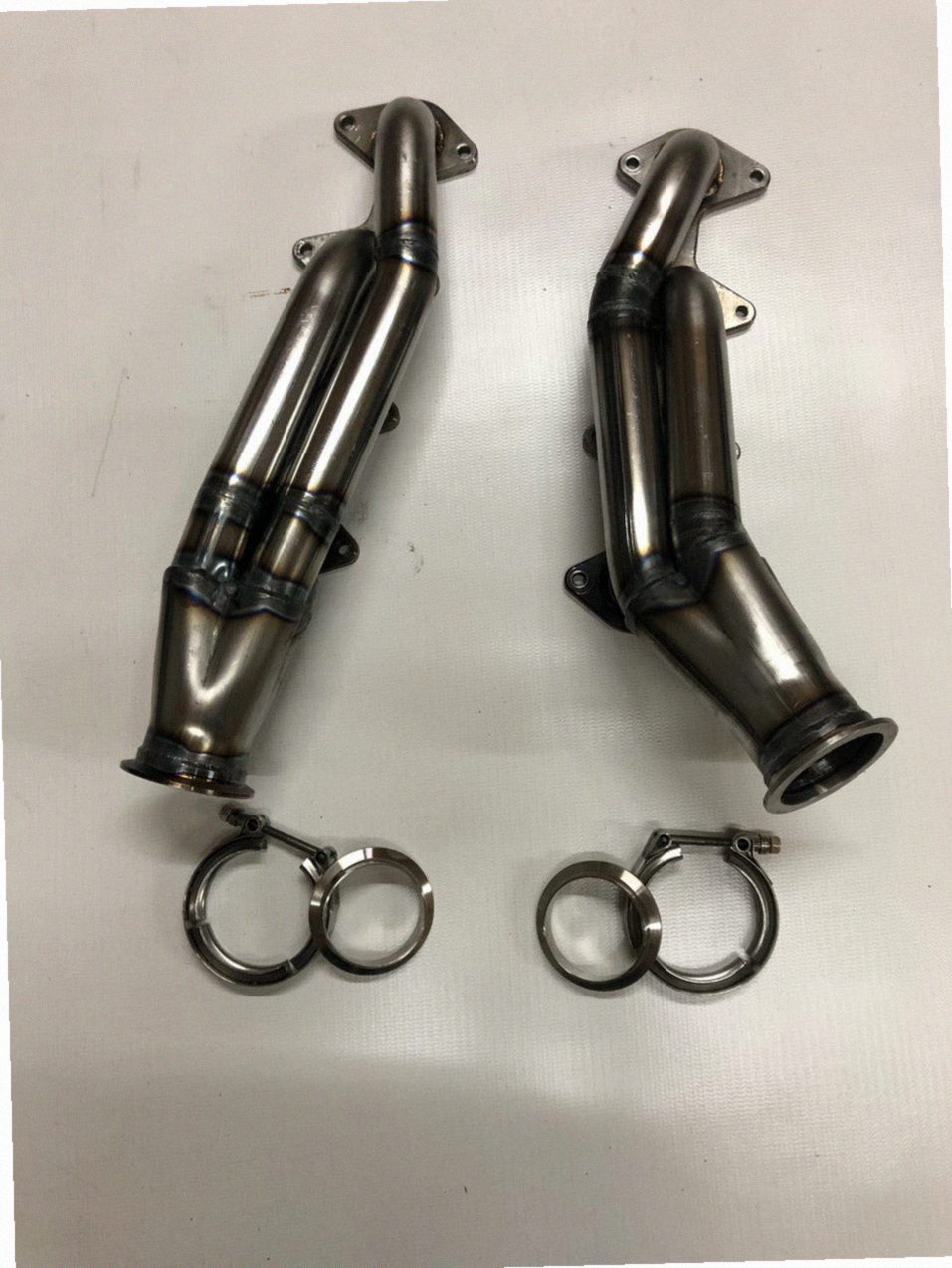 3 Valve Turbo Headers — detail view of merge collector, flex bellow joint, and V-band connection