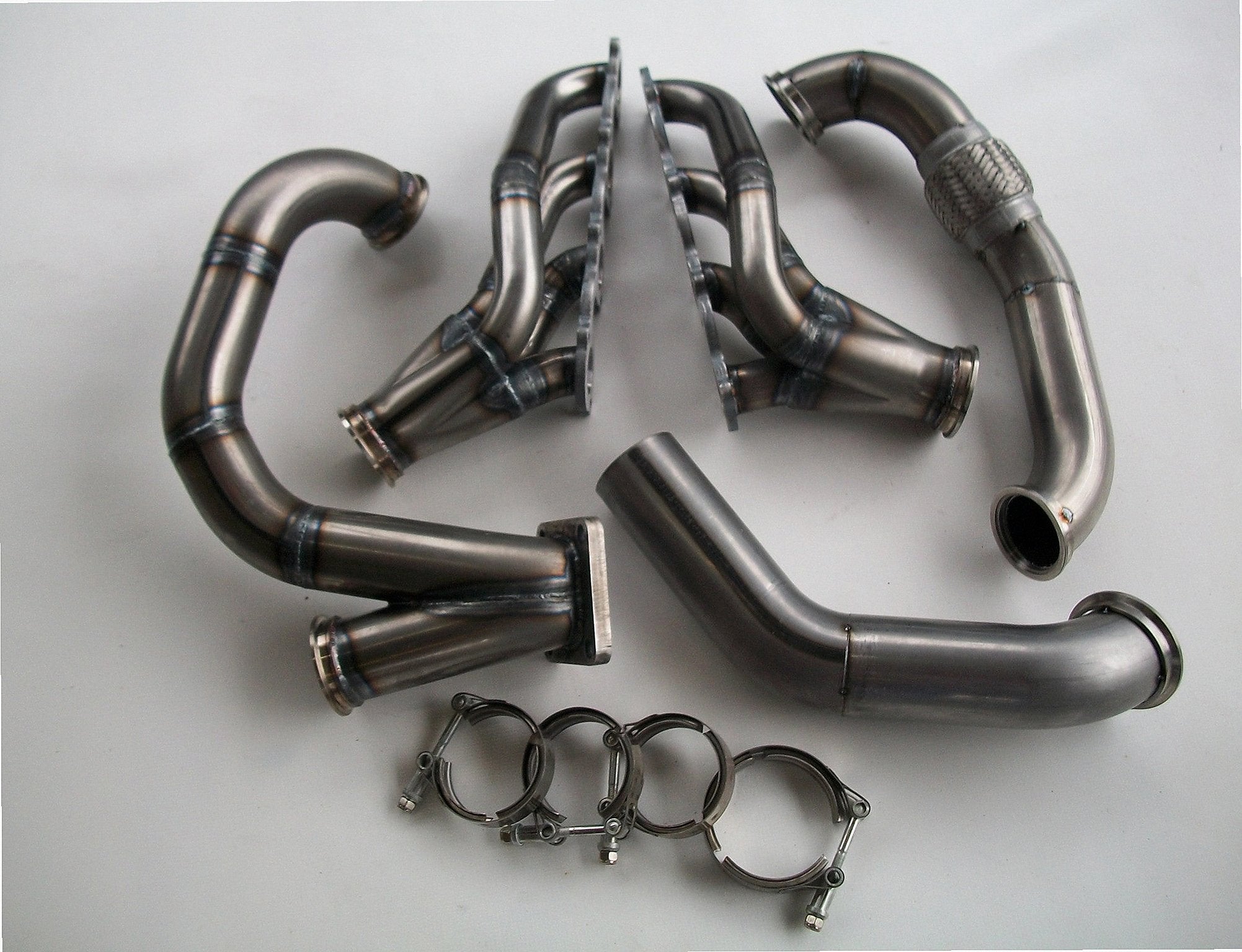 4.6 2V Turbo Fox Body Race Kit — detail of crossover pipe, flex bellow, or starter downpipe