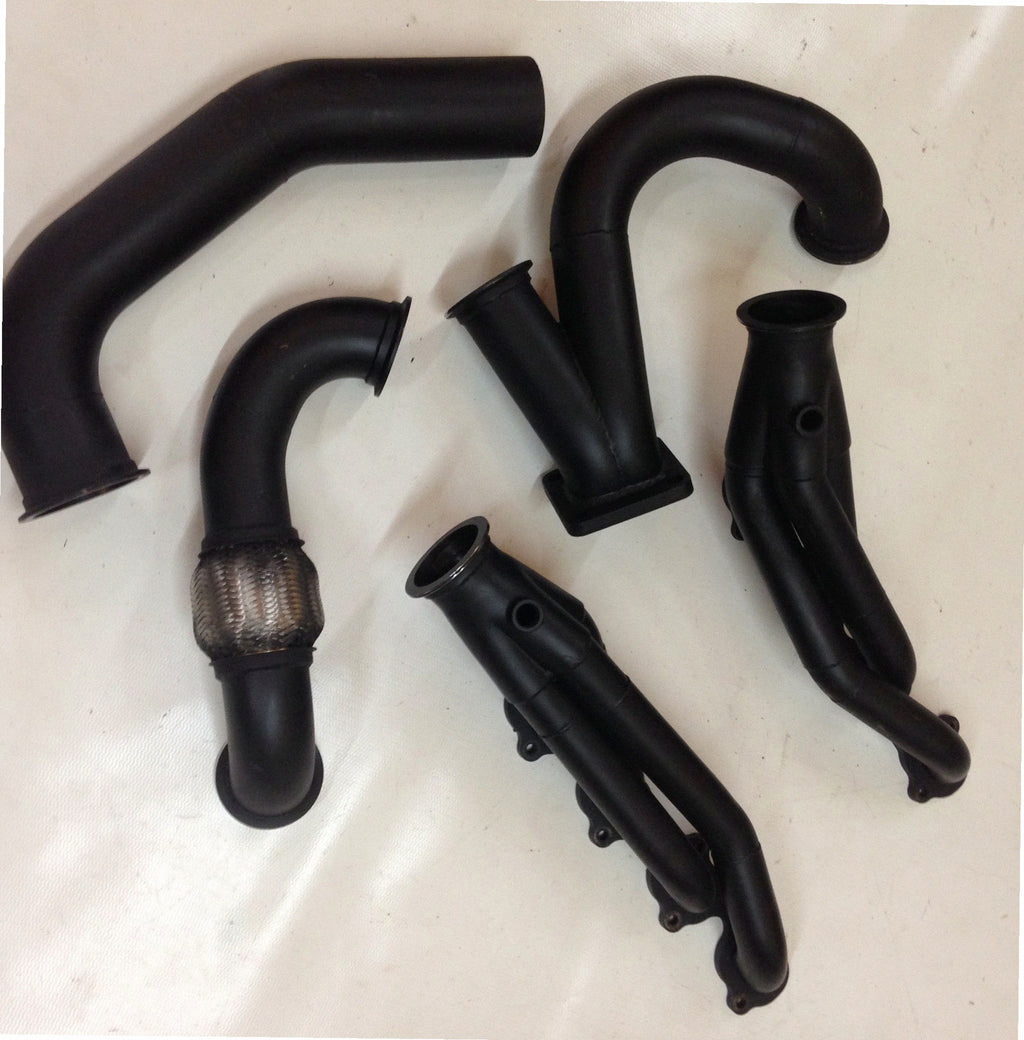 4.6 4V Turbo Street / Drag Kit A/C Delete — detail of crossover pipe, flex bellow, or starter downpipe