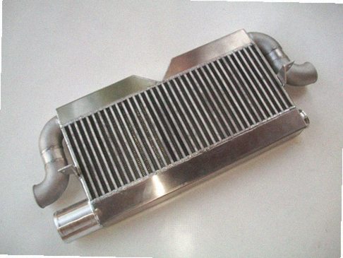 Twin Turbo 4V Intercooler Kit — aluminum bar-and-plate intercooler core with mandrel-bent aluminum cold-side piping