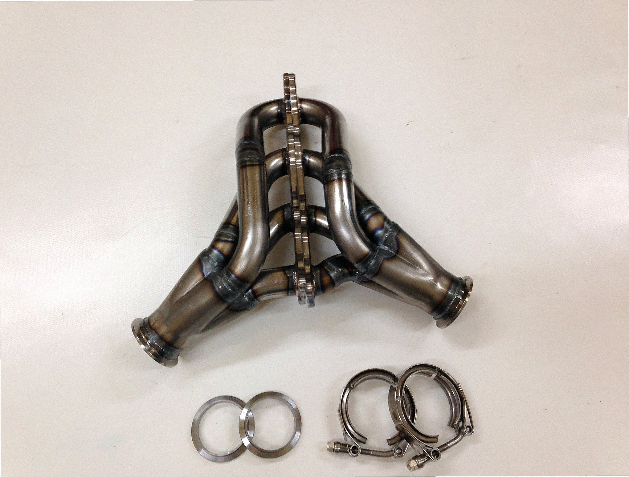 Coyote Swap Turbo Headers — detail of crossover pipe, flex bellow, or starter downpipe