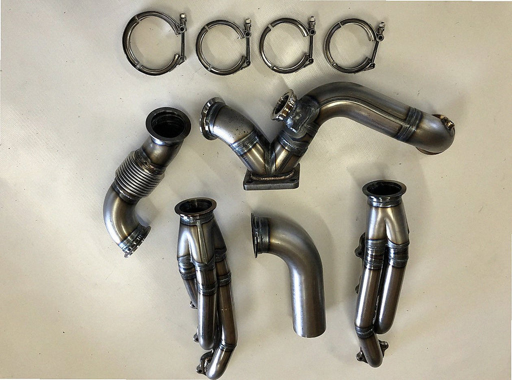 5.4 2V Turbo Street / Drag Kit — passenger-side header with V-band flange and merge collector