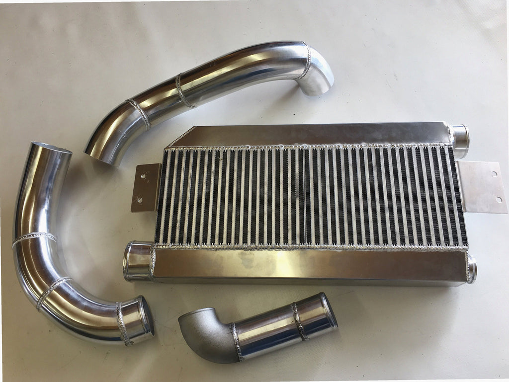 5.0 Coyote Single TO6 Turbo 15-18 Intercooler Kit — hot-side intercooler piping with mandrel bends and silicone couplers