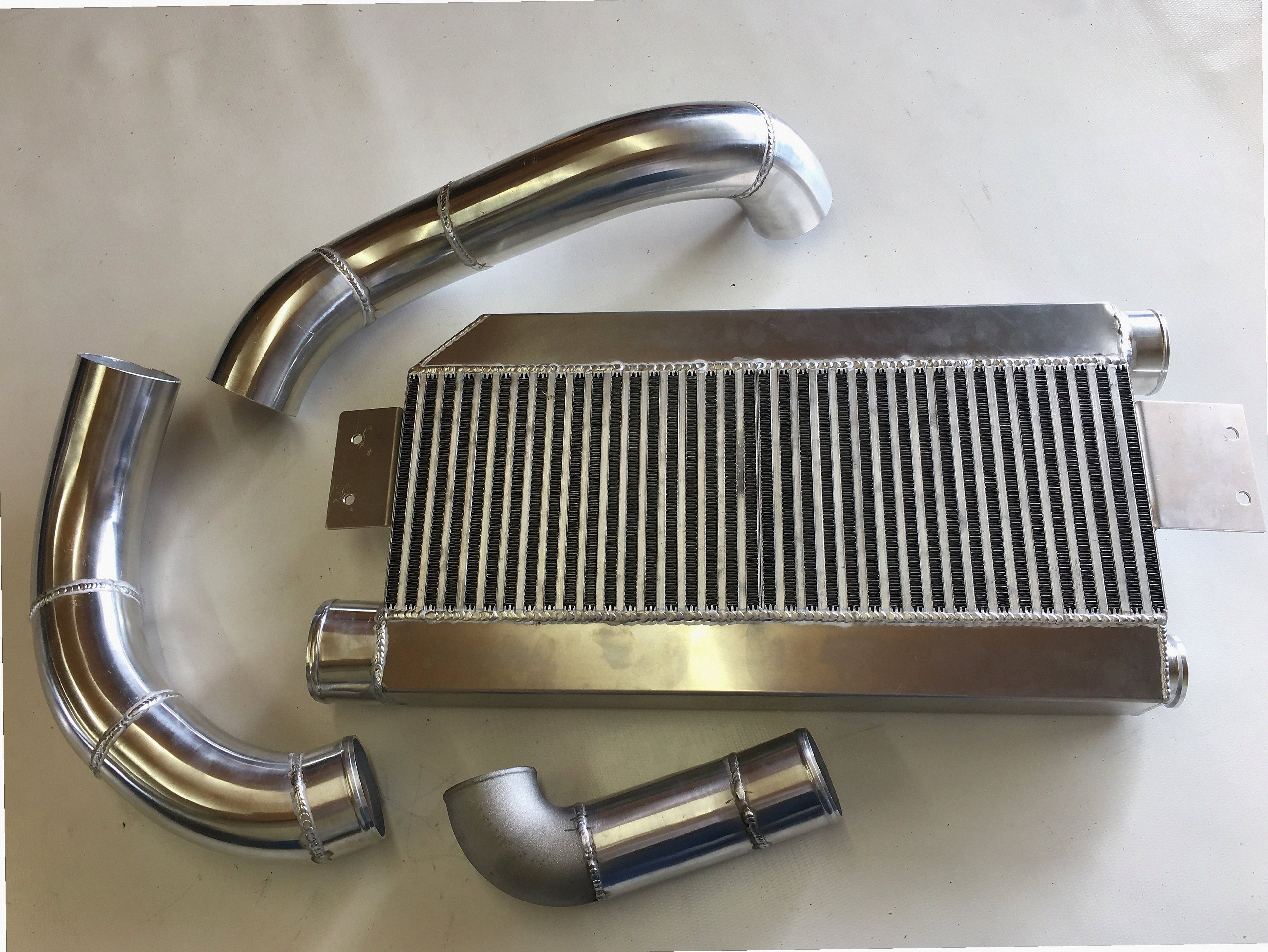 5.0 Coyote Single TO6 Turbo 15-18 Intercooler Kit — hot-side intercooler piping with mandrel bends and silicone couplers
