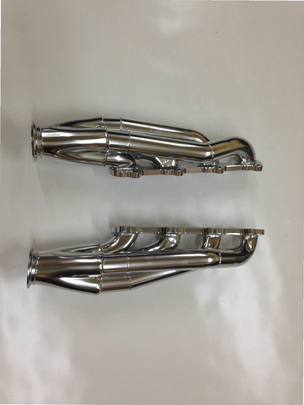GT500 Facing Forward Swap Turbo Headers — detail view of merge collector, flex bellow joint, and V-band connection
