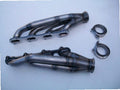 4.6 2V Racing Headers — facing-forward tubular turbo headers in mild steel with V-band flanges and CNC head flanges