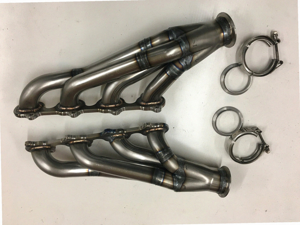 4.6 4V Motor Plate Headers — passenger-side header with V-band flange and merge collector