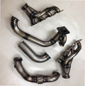 Coyote Turbo Swap / Fox Body Street/Drag Kit — complete turbo hot-side kit with mild steel tubular headers, crossover pipe with flex bellow, starter downpipe, and turbo mount flange