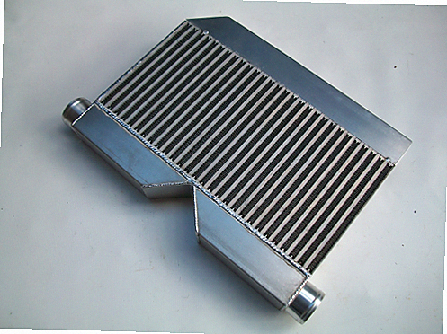 Custom Intercooler 1300 HP — fabricated aluminum bar-and-plate intercooler core with TIG-welded end tanks