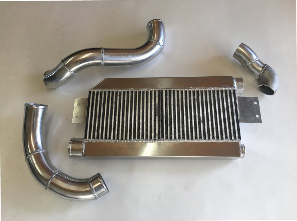 5.0 Coyote Single TO4 Turbo 15-18 Intercooler Kit — hot-side intercooler piping with mandrel bends and silicone couplers