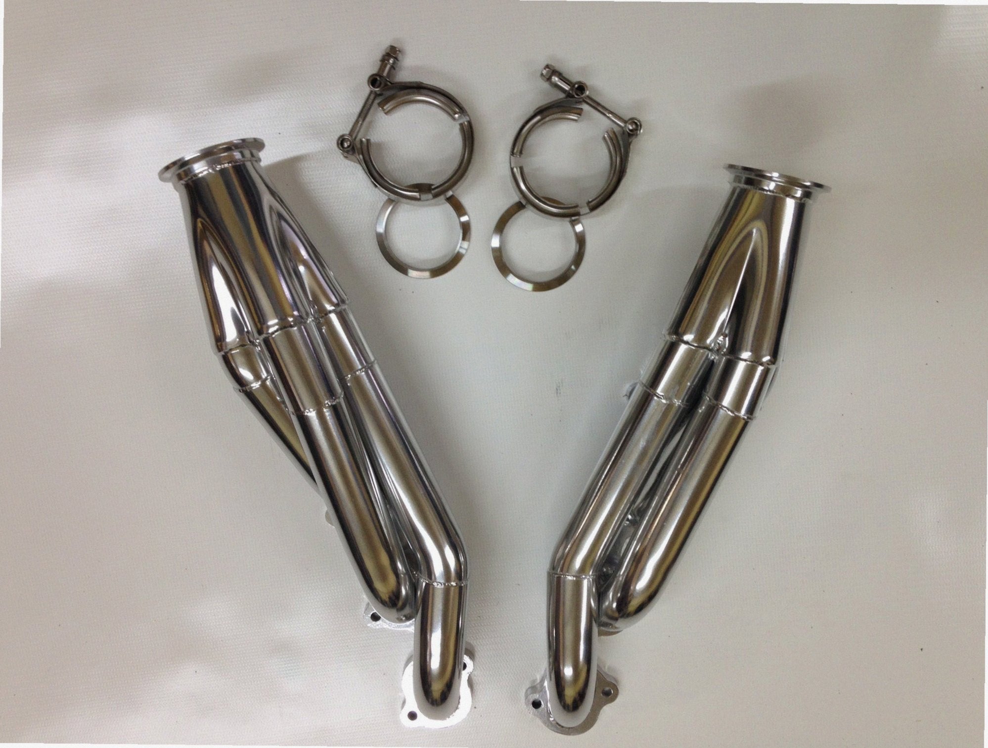 GT500 Facing Forward Swap Turbo Headers — passenger-side header with V-band flange and merge collector