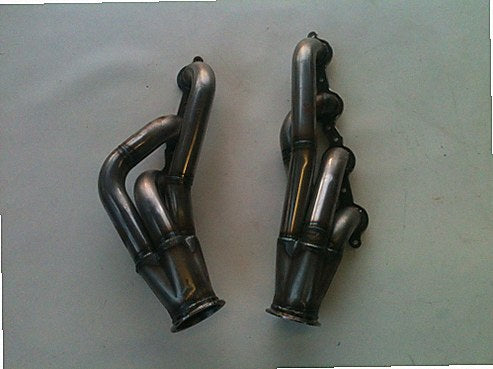LS - 1 Turbo Headers — facing-forward tubular turbo headers in mild steel with V-band flanges and CNC head flanges