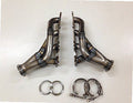 Coyote Swap Turbo Headers — complete turbo hot-side kit with mild steel tubular headers, crossover pipe with flex bellow, starter downpipe, and turbo mount flange