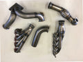 5.0 Coyote 15-18 TO4 Turbo Street/Drag Kit — complete turbo hot-side kit with mild steel tubular headers, crossover pipe with flex bellow, starter downpipe, and turbo mount flange