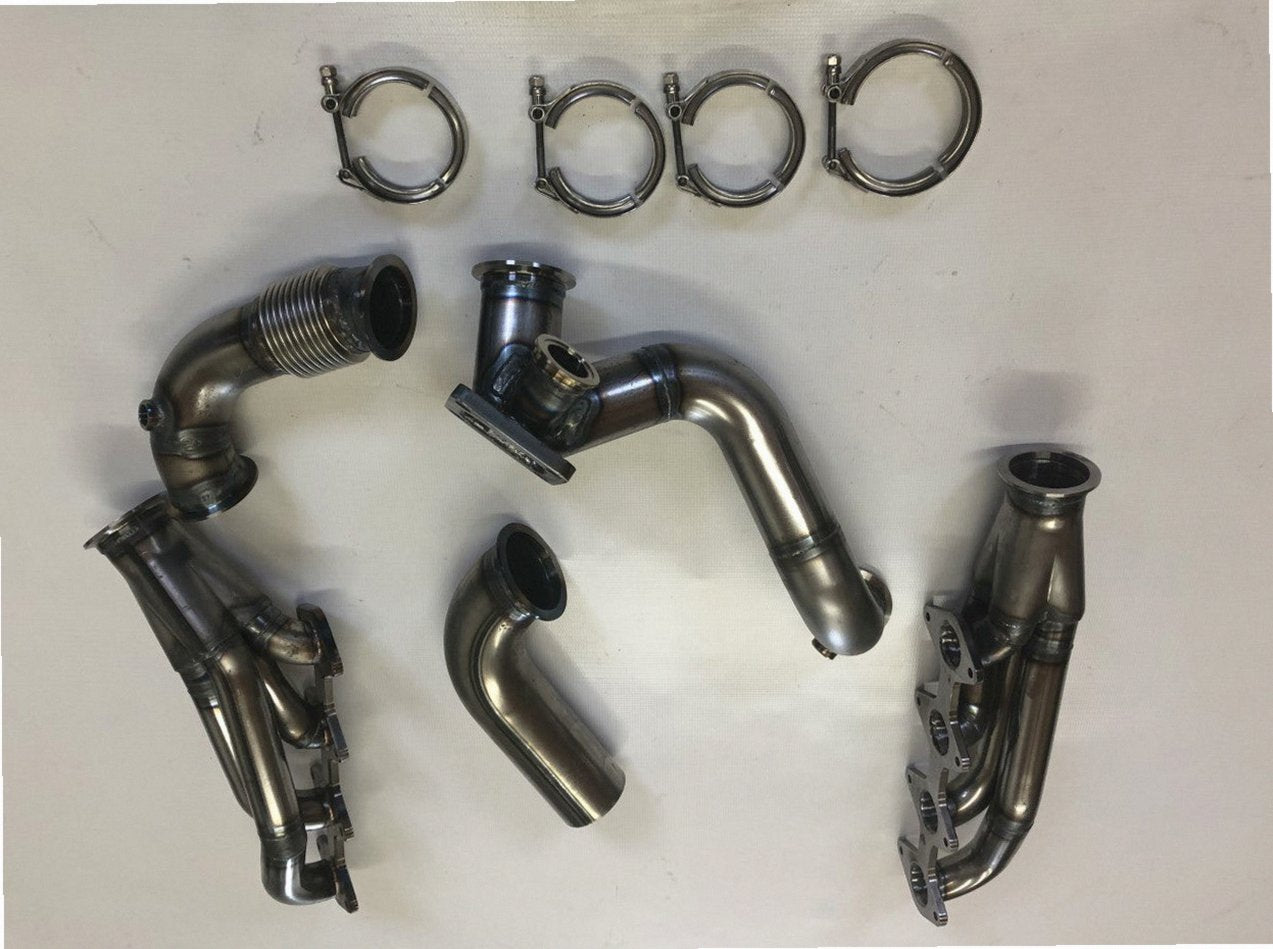 3V Turbo Street Drag Kit — passenger-side header with V-band flange and merge collector