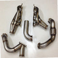 Coyote Swap Drag Kit — complete turbo hot-side kit with mild steel tubular headers, crossover pipe with flex bellow, starter downpipe, and turbo mount flange
