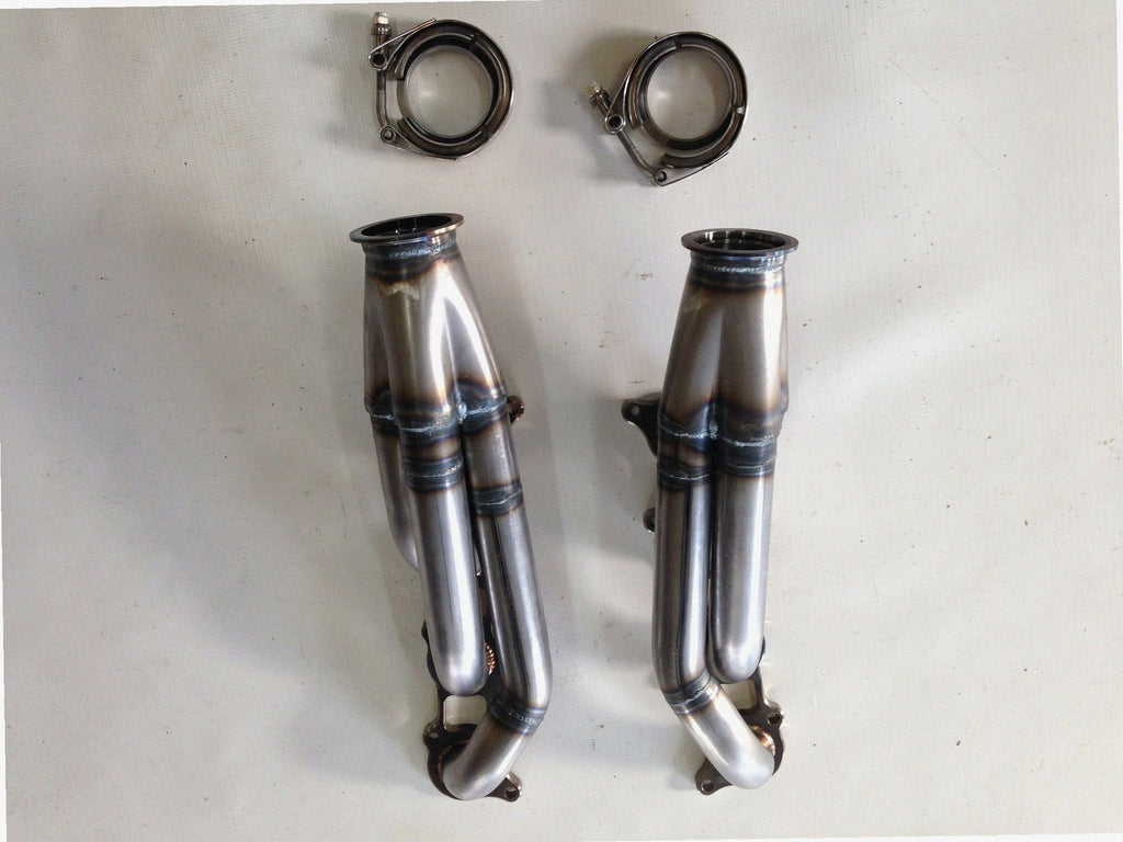 Coyote Swap Racing Headers — detail of crossover pipe, flex bellow, or starter downpipe
