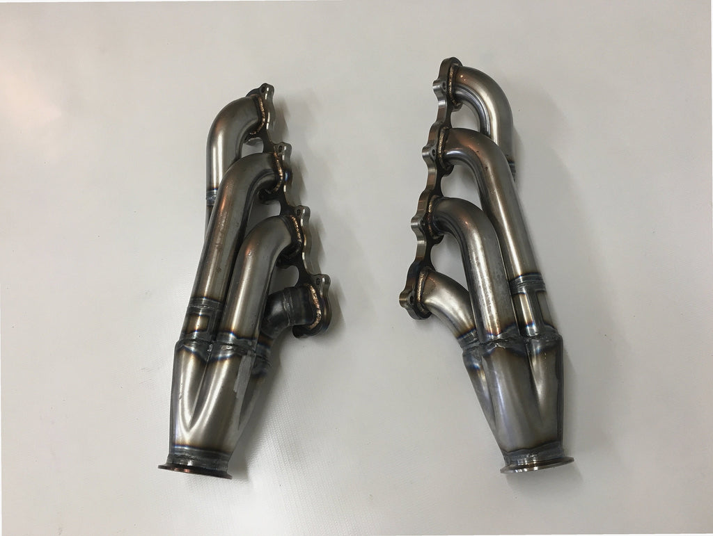 GT500 Turbo Headers Swap/Motor Plates — passenger-side header with V-band flange and merge collector