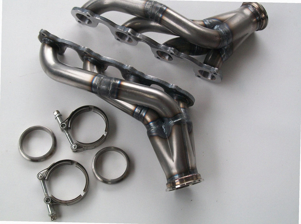 4.6 2V Turbo Headers — detail view of merge collector, flex bellow joint, and V-band connection